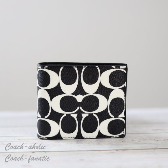 NWT Coach CP219 MEN's 3 In 1 Wallet In Signature Canvas & Leather Black/Chalk - Picture 4 of 9